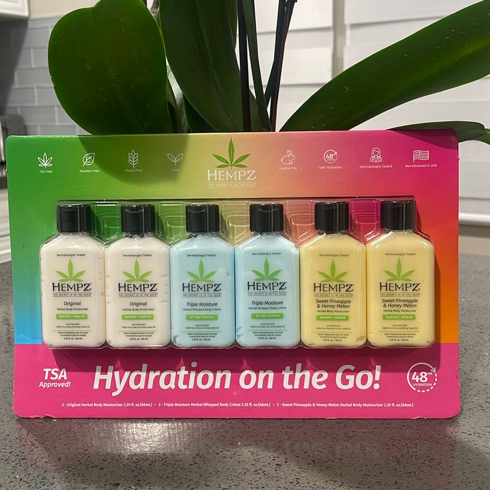 ❤️NEW!!!❤️ HEMPZ Pack of 6 HEMPZ,Body lotions.TSA Approved. Hydration on the go.